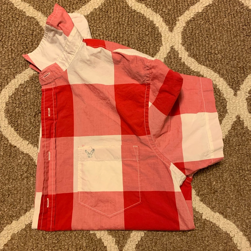 American Eagle Short-Sleeve Red Checkered Shirt